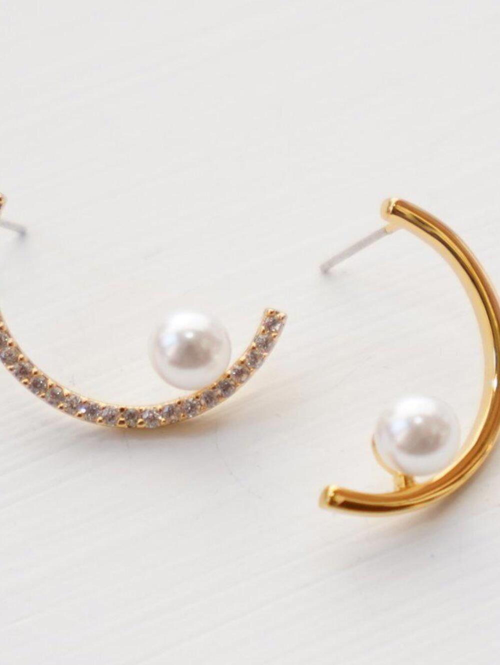 Anthropologie Embellished Pearl Curve Earrings